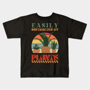 Easily Distracted by Plants - Retro Humor Kids T-Shirt